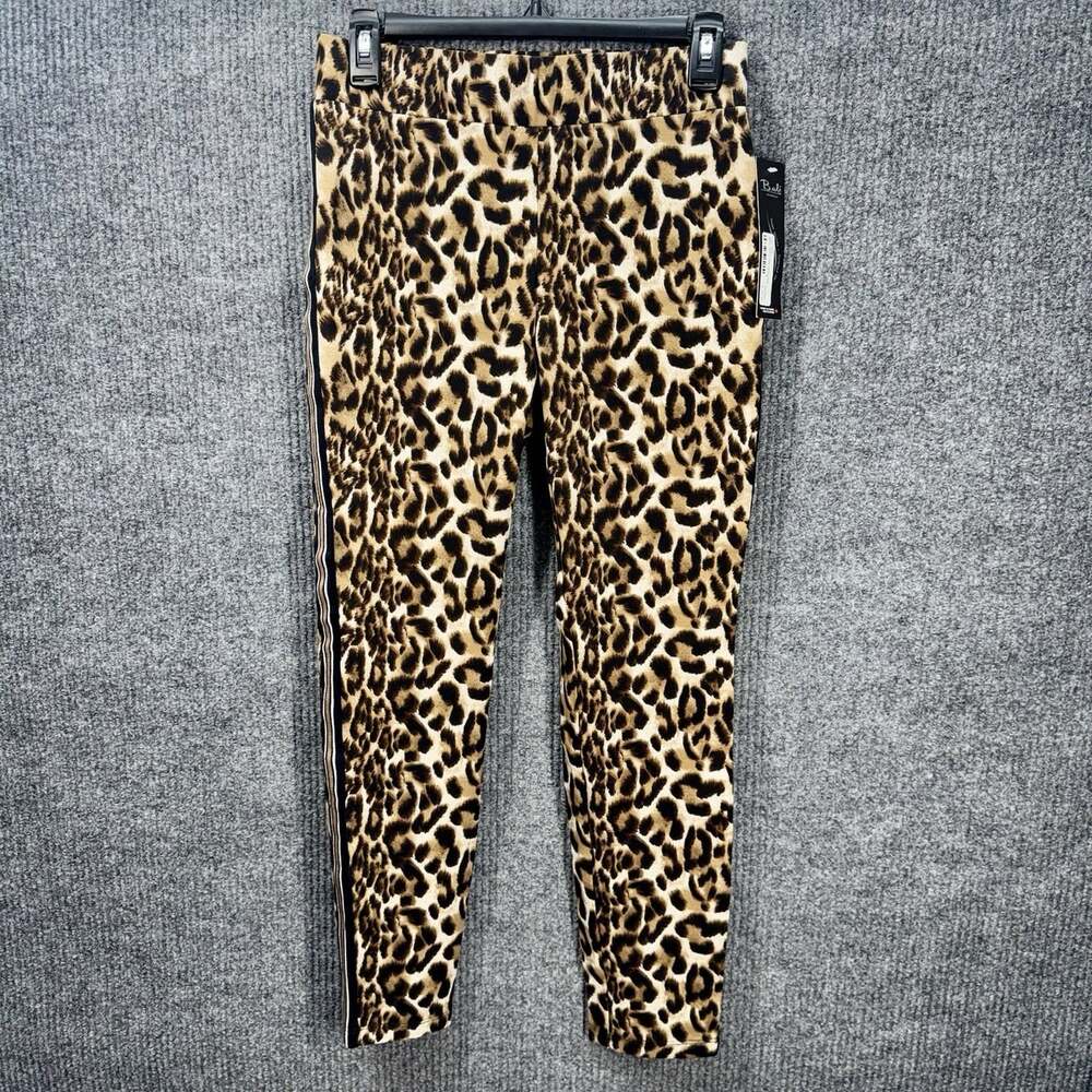 Bali Corp Leopard Print Leggings Women’s 4 Tan Black Pull On Ponte Stripe Side